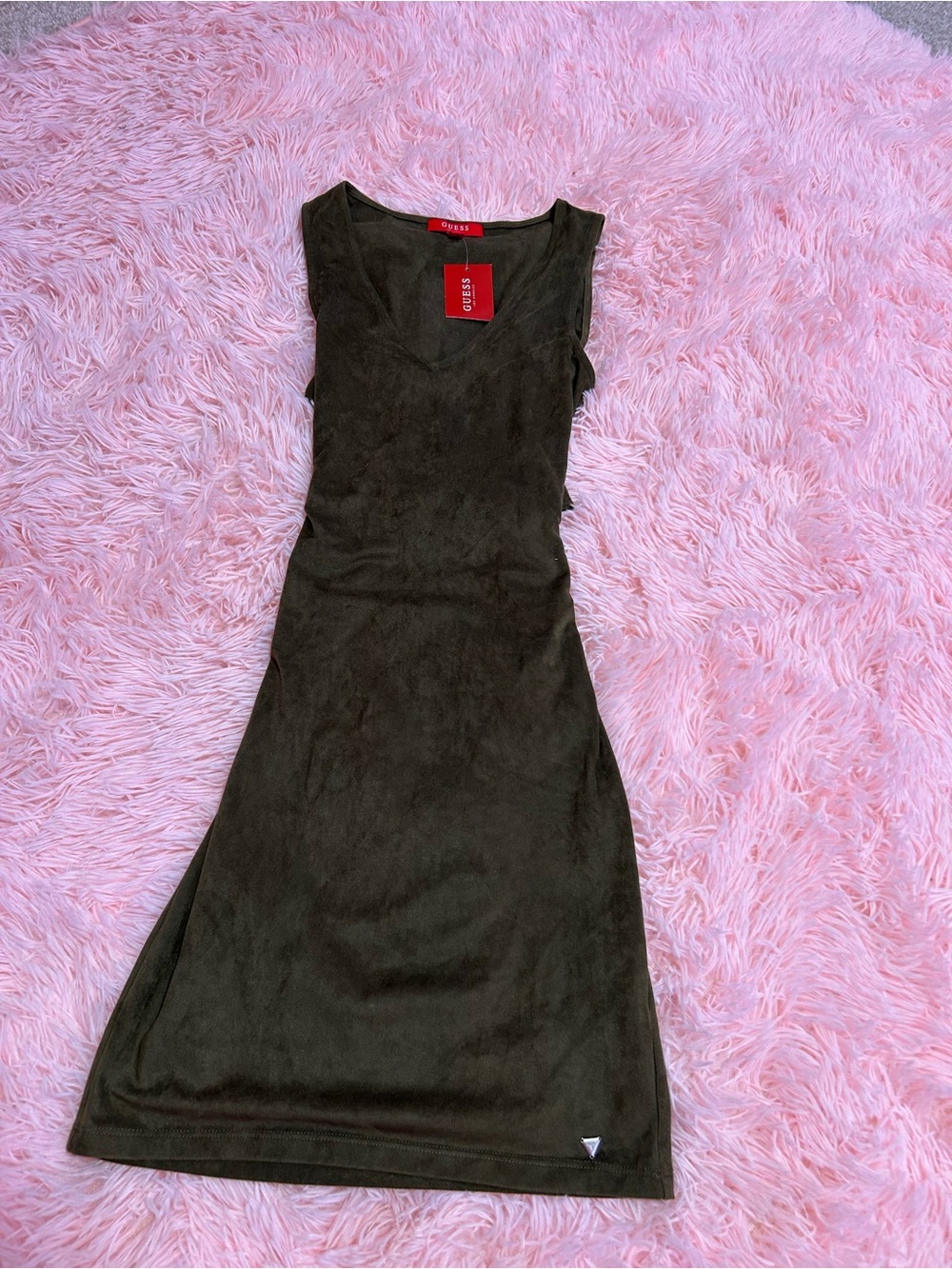 GUESS Dark Brown Sleeveless V-Neck Midi Dress